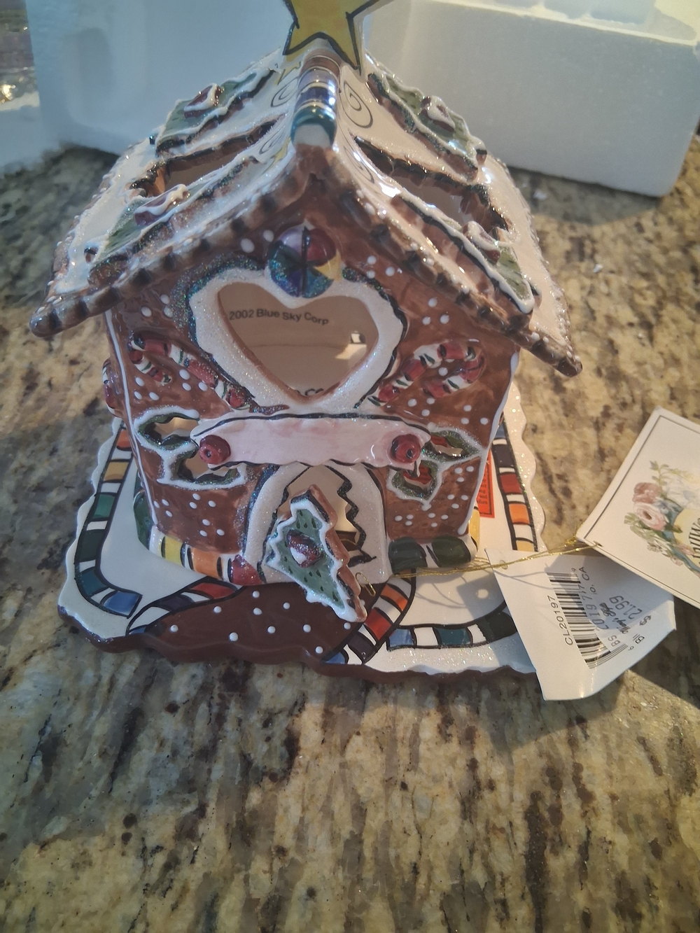 Candy Cane Bungalow Candle House Blue Sky ClayWorks Ceramic Tea light Christmas